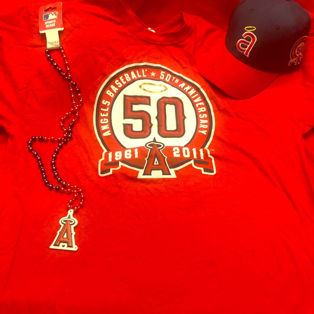 Angels new XL t shirt Big. MLB necklace  new Hat